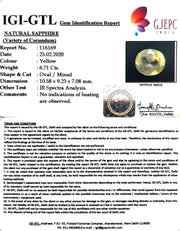 6.71/CT Natural Yellow Sapphire with Govt Lab Certificate-YELSA9V